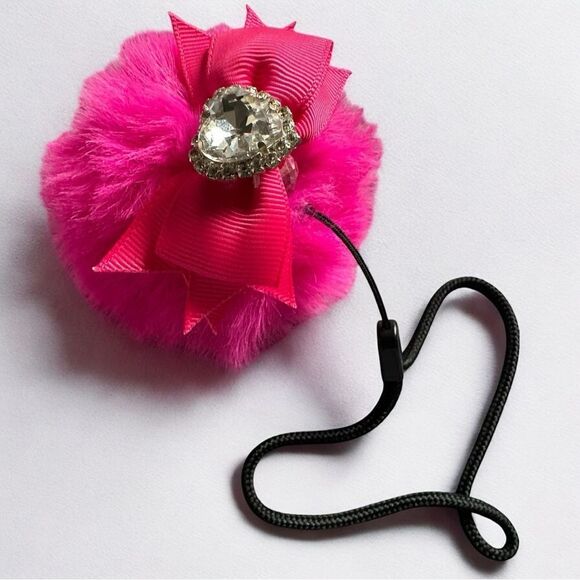 Luxury Fluffy Pom-Pom Charm with Sparkle with Heart Accent - Picture 16 of 16